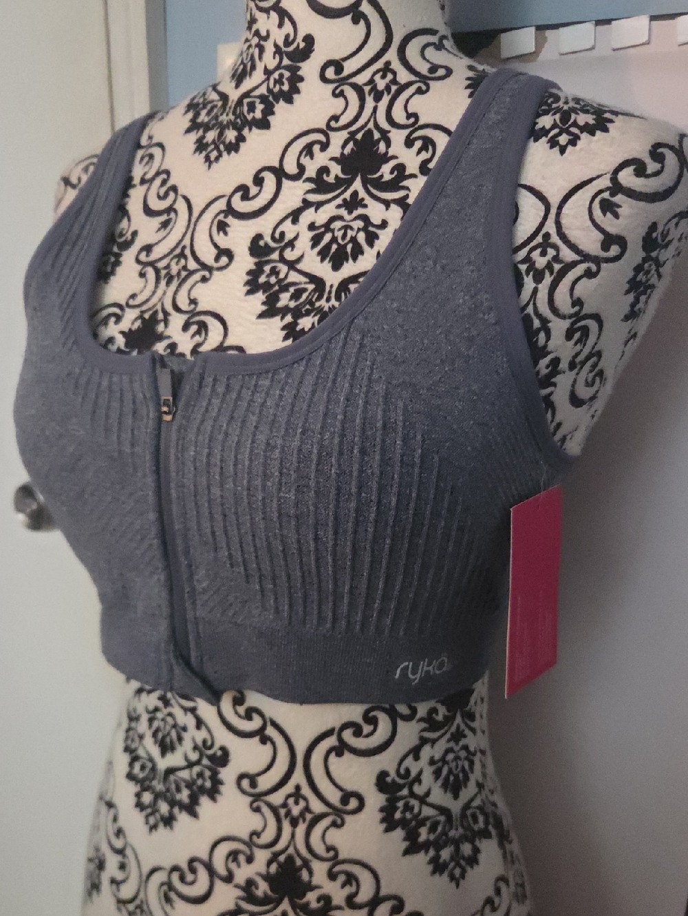Ryka Gray Front-Zip Sports Bra
